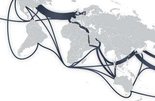 World map of major shipping lanes